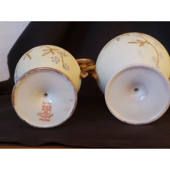Limoges Elite France Sugar Bowl Pedestal Creamer Gold Floral SM Vtg 1896 Antique - Picture 10 of 12